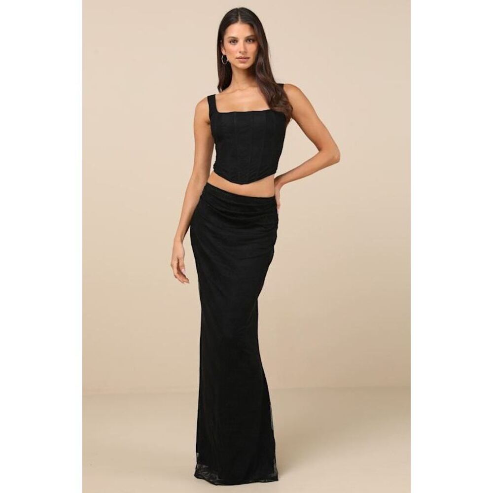 Lulus Amalija Black Lace Bustier Two-piece Maxi Dress - Size S